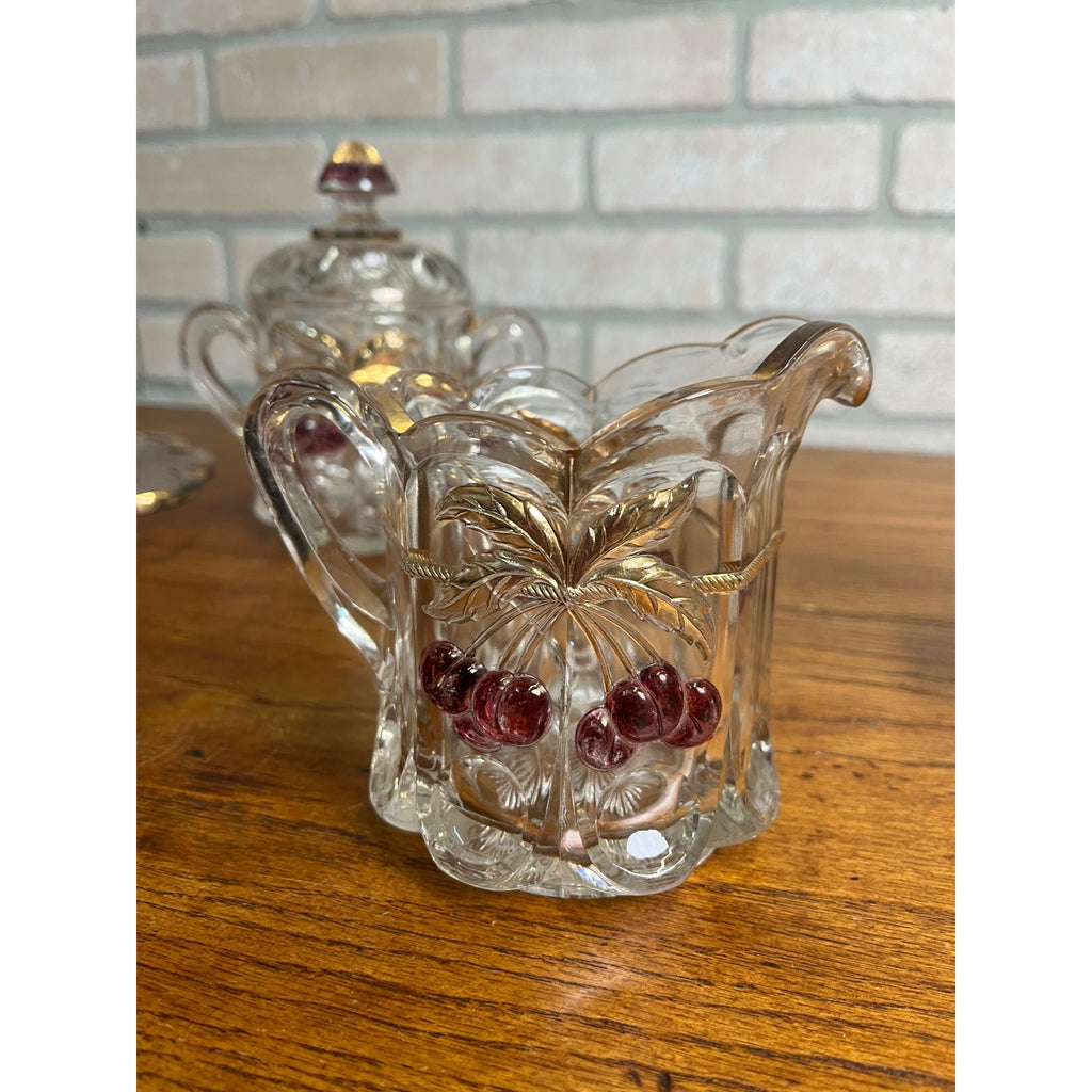 Vintage Rare Northwood Glass EAPG Cherry Lattice Breakfast Set Sugar Creamer Butter