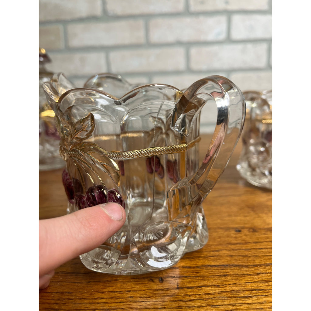 Vintage Rare Northwood Glass EAPG Cherry Lattice Breakfast Set Sugar Creamer Butter