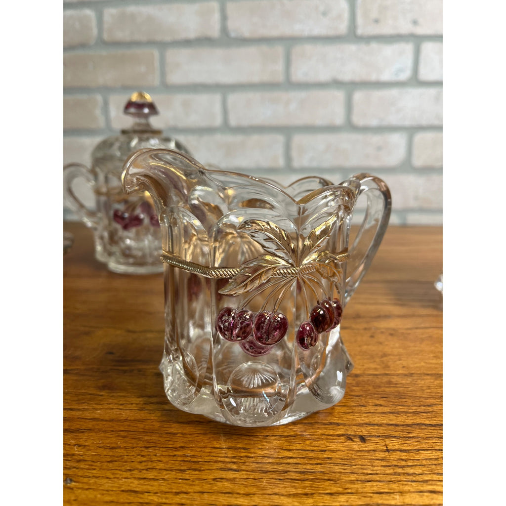 Vintage Rare Northwood Glass EAPG Cherry Lattice Breakfast Set Sugar Creamer Butter