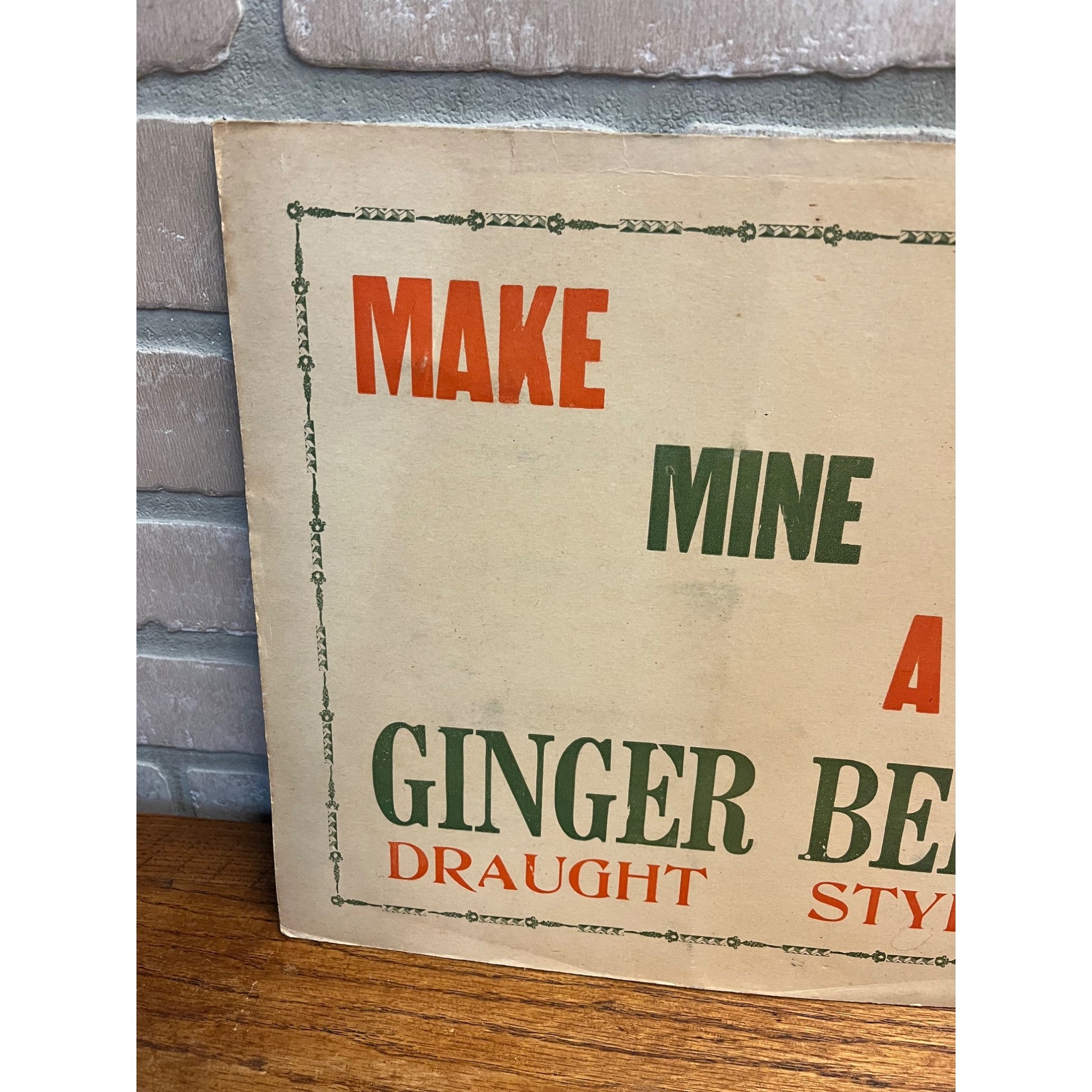 Vintage 1930s Bar Tavern Advertising Signs Ginger Fizz Holiday Easelback