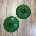 Vintage Pair 14" Green Porcelain Enamel Industrial Barn Light Gas Station Oil and Gas