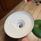 Vintage Pair 14" Green Porcelain Enamel Industrial Barn Light Gas Station Oil and Gas