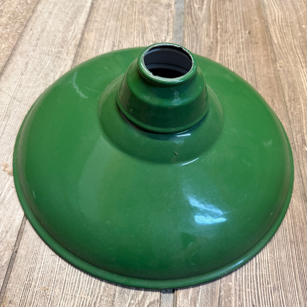 Vintage Pair 14" Green Porcelain Enamel Industrial Barn Light Gas Station Oil and Gas