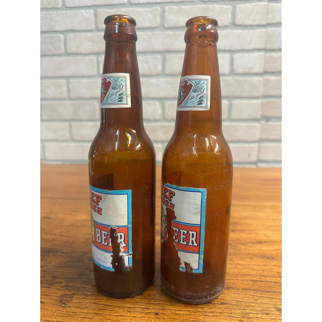 Vintage c1964 Chief Oshkosh Bock Beer Paper Label Bottles Lot (2) As-Is