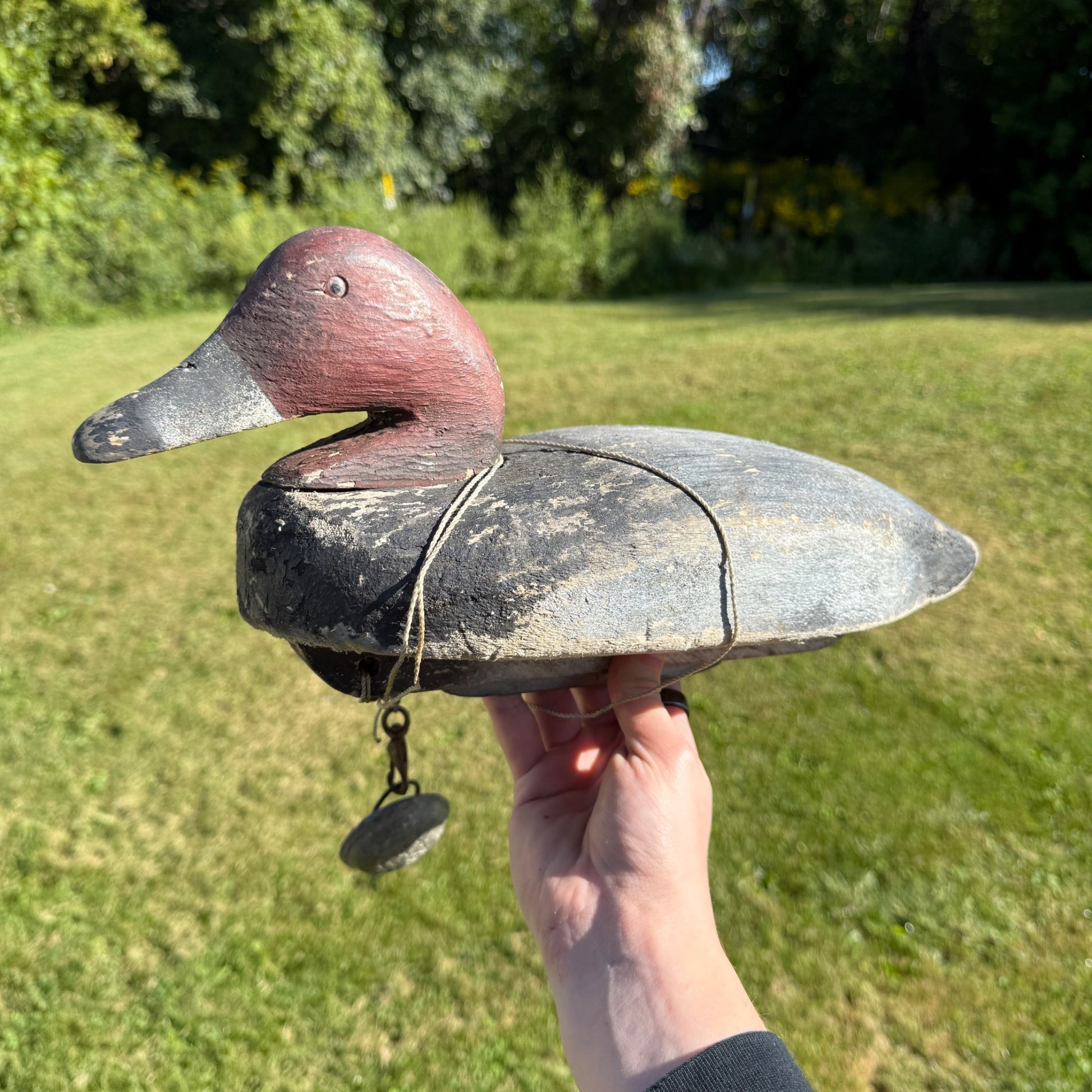 Nice Pair 1940s Rigged Balsa Herters Canvasback Wooden Duck Decoy Hen & Drake
