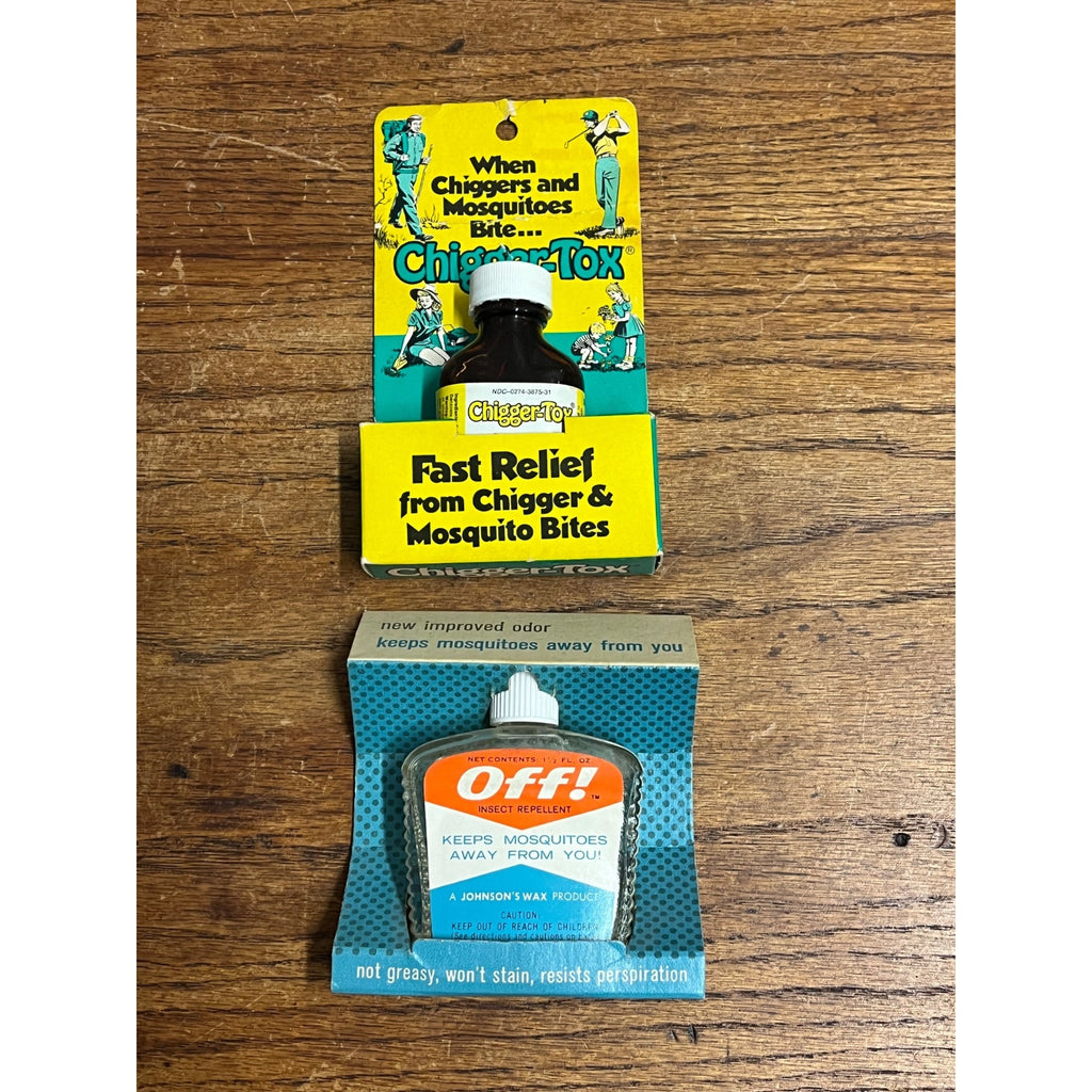 Vintage 1960s Chigger-Tox NOS Store Display Package Bottle Wood Ticks Camping