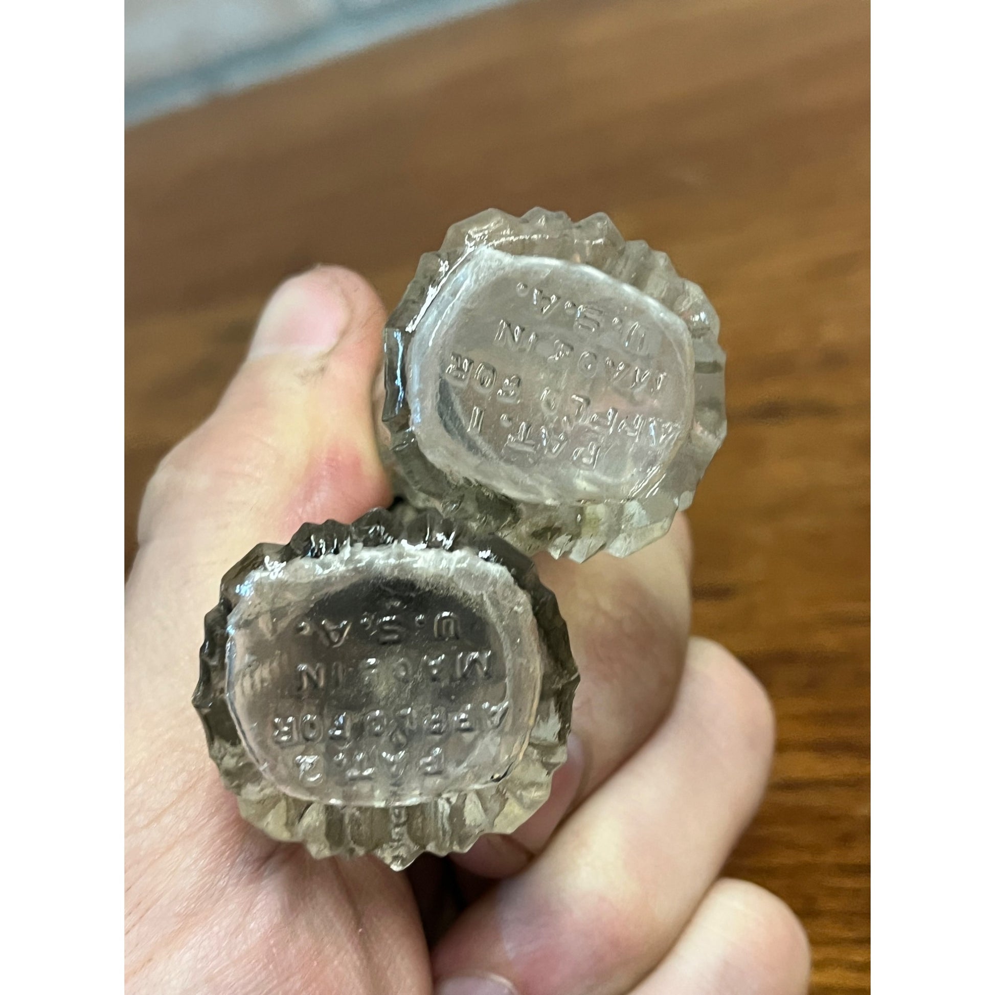 Victorian Press Glass Salt & Pepper Shaker Vintage Set (4) Silver Top PAT APPL'D