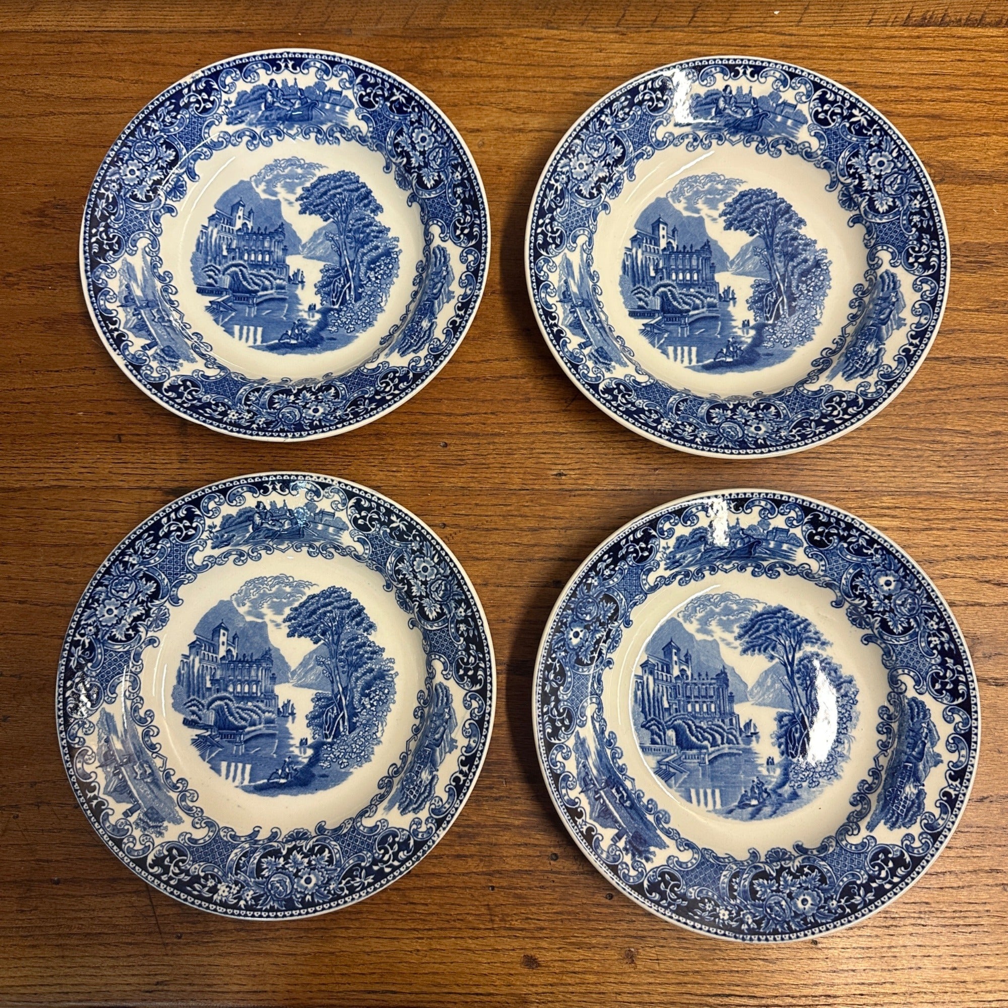 (4) CASTILLO SALAD BOWL 9.25" PETRUS REGOUT MAASTRICHT HOLLAND 1929 FLOW BLUE