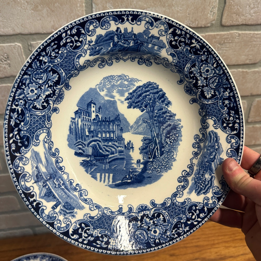 (4) CASTILLO SALAD BOWL 9.25" PETRUS REGOUT MAASTRICHT HOLLAND 1929 FLOW BLUE