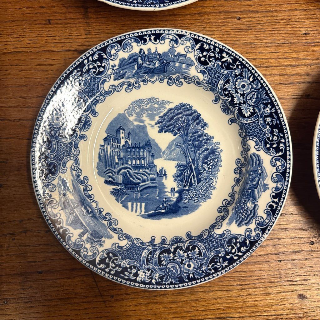 (4) CASTILLO SALAD BOWL 9.25" PETRUS REGOUT MAASTRICHT HOLLAND 1929 FLOW BLUE