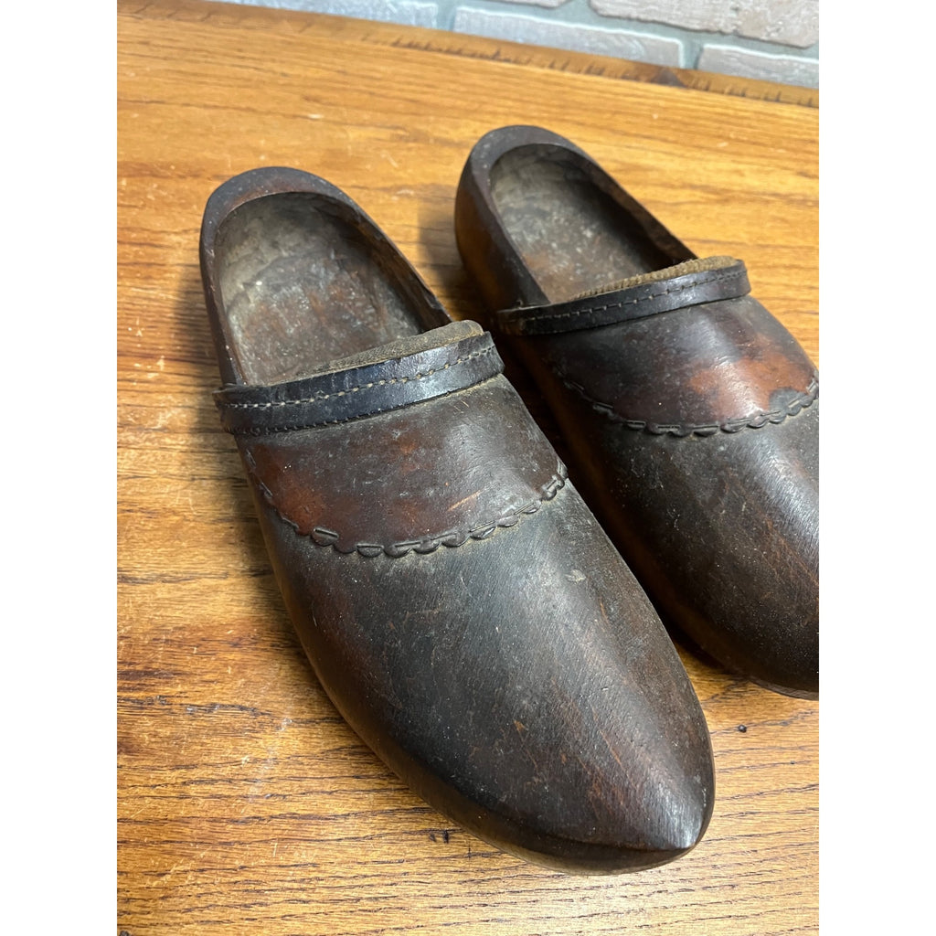 Antique Primitive Wooden Clogs Shoes Folk Art Hand Carved Wood Dutch