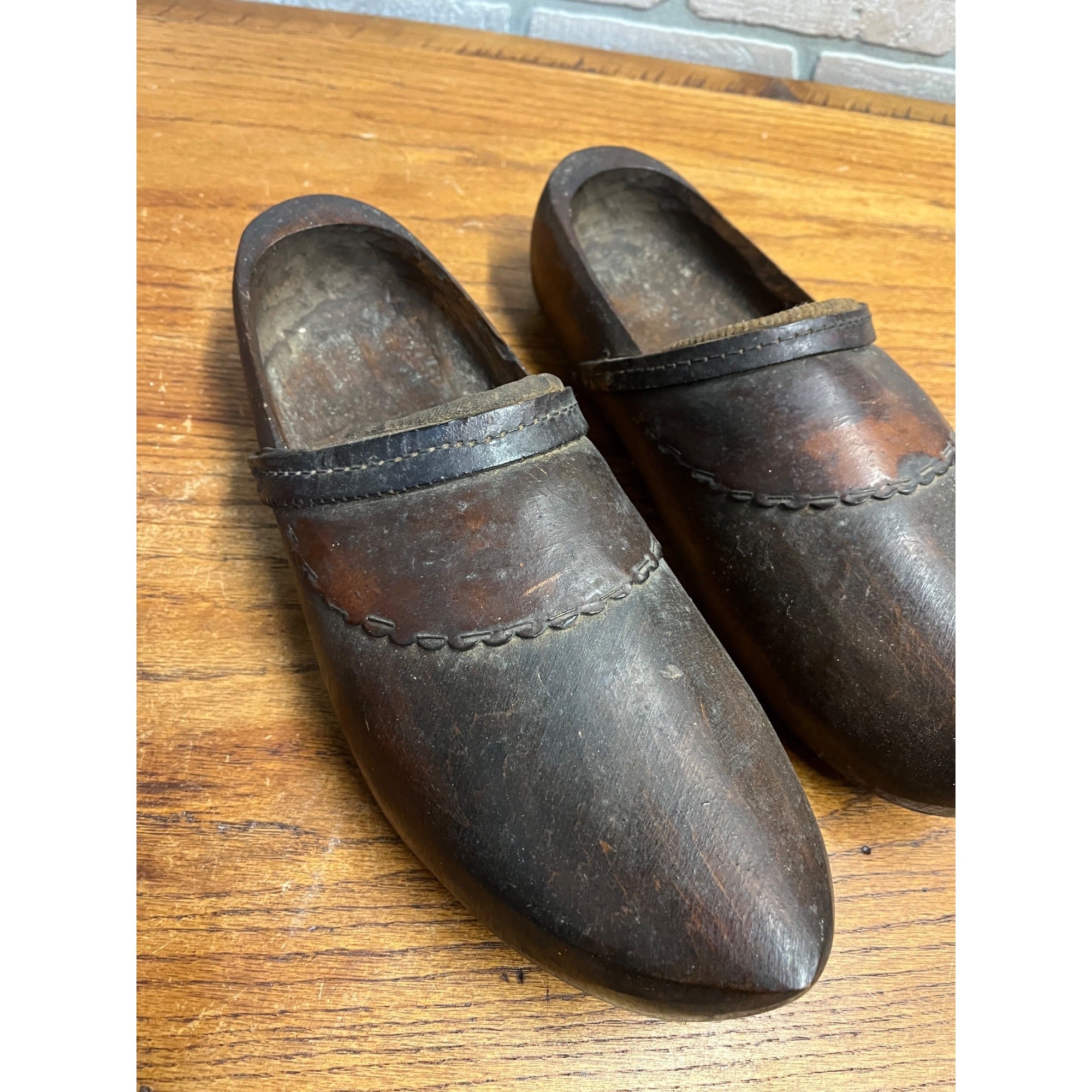 Antique Primitive Wooden Clogs Shoes Folk Art Hand Carved Wood Dutch