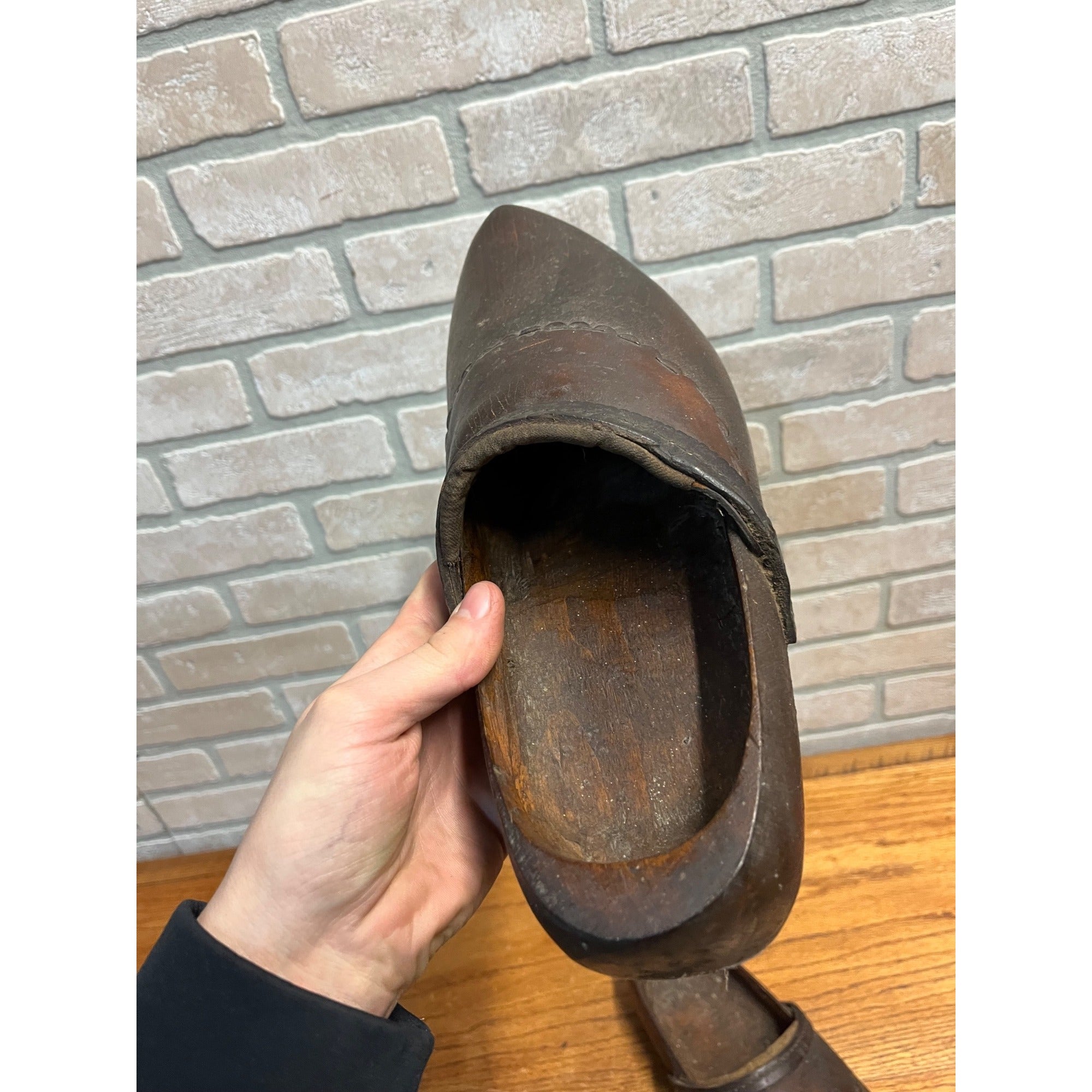 Antique Primitive Wooden Clogs Shoes Folk Art Hand Carved Wood Dutch