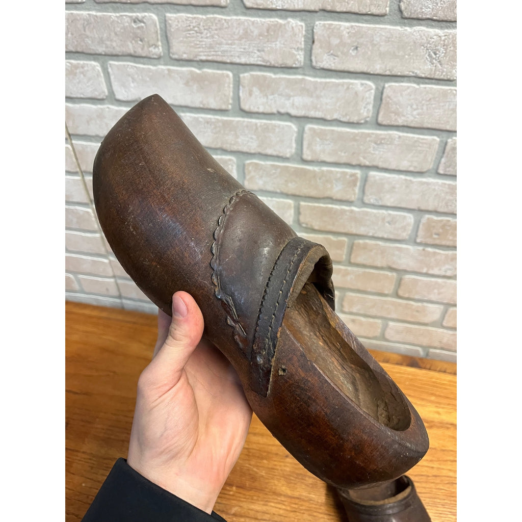 Antique Primitive Wooden Clogs Shoes Folk Art Hand Carved Wood Dutch