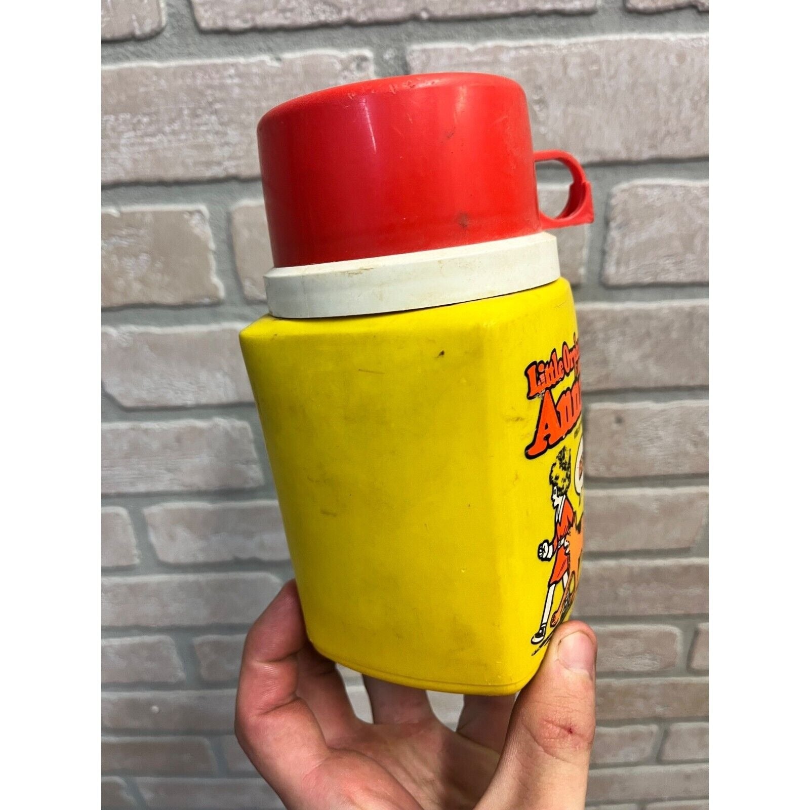 Vintage 1973 Little Orphan Annie Comic Red Yellow Plastic Thermos