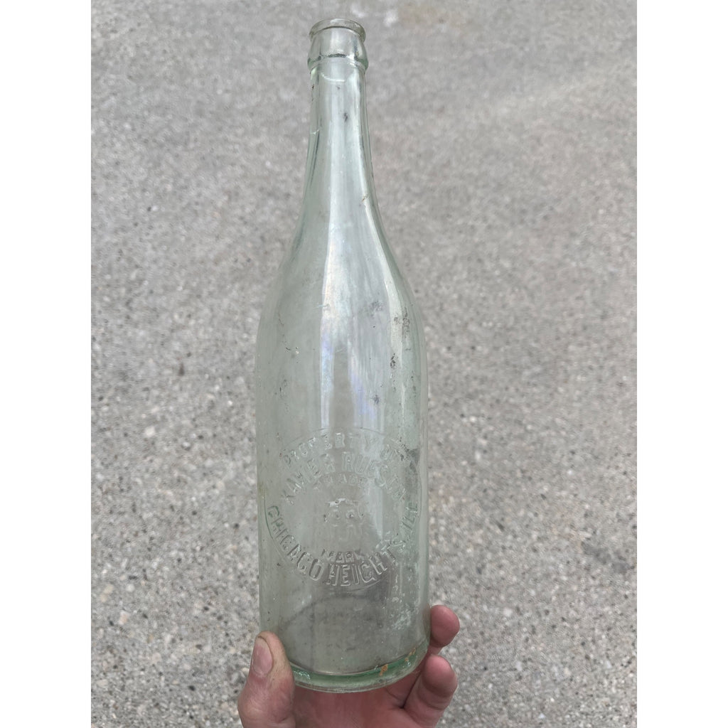 RARE Vintage Xavier Ruesch Chicago Heights IL ILL Embossed Soda Pop Bottle Quart