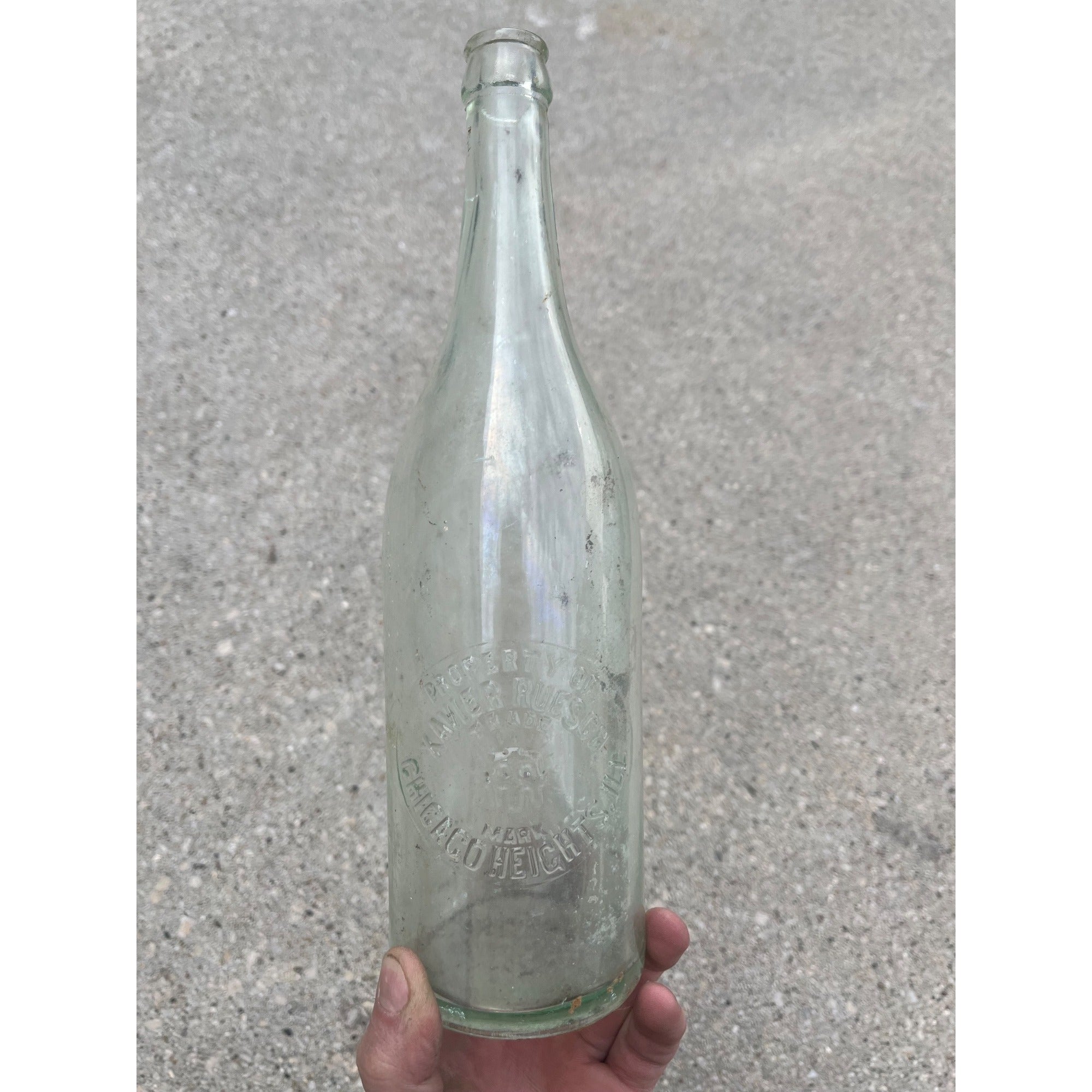RARE Vintage Xavier Ruesch Chicago Heights IL ILL Embossed Soda Pop Bottle Quart