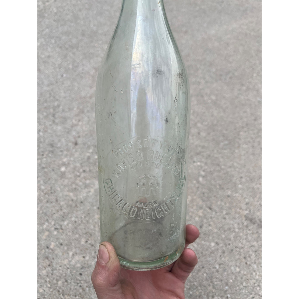 RARE Vintage Xavier Ruesch Chicago Heights IL ILL Embossed Soda Pop Bottle Quart
