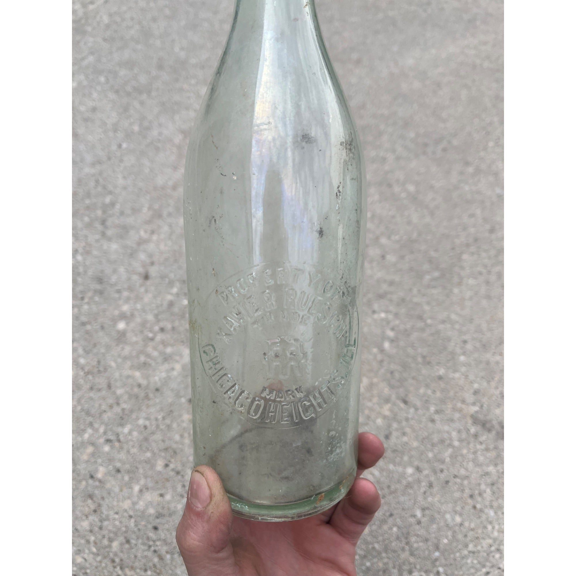 RARE Vintage Xavier Ruesch Chicago Heights IL ILL Embossed Soda Pop Bottle Quart
