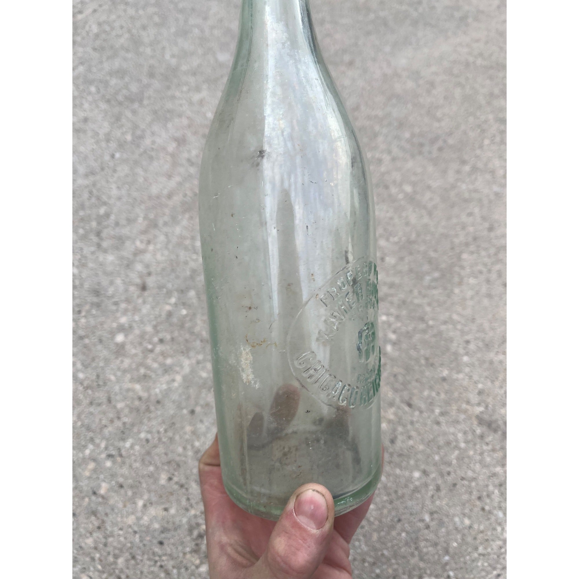 RARE Vintage Xavier Ruesch Chicago Heights IL ILL Embossed Soda Pop Bottle Quart
