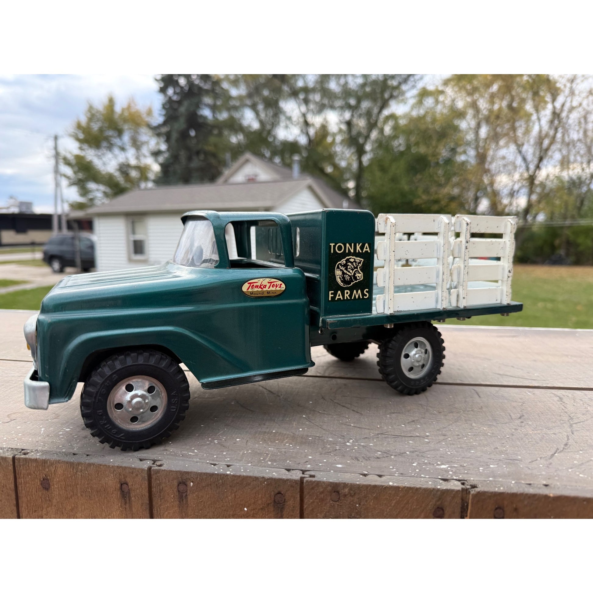 Vintage Tonka Farms Stake Bed Truck Pressed Steel Toy