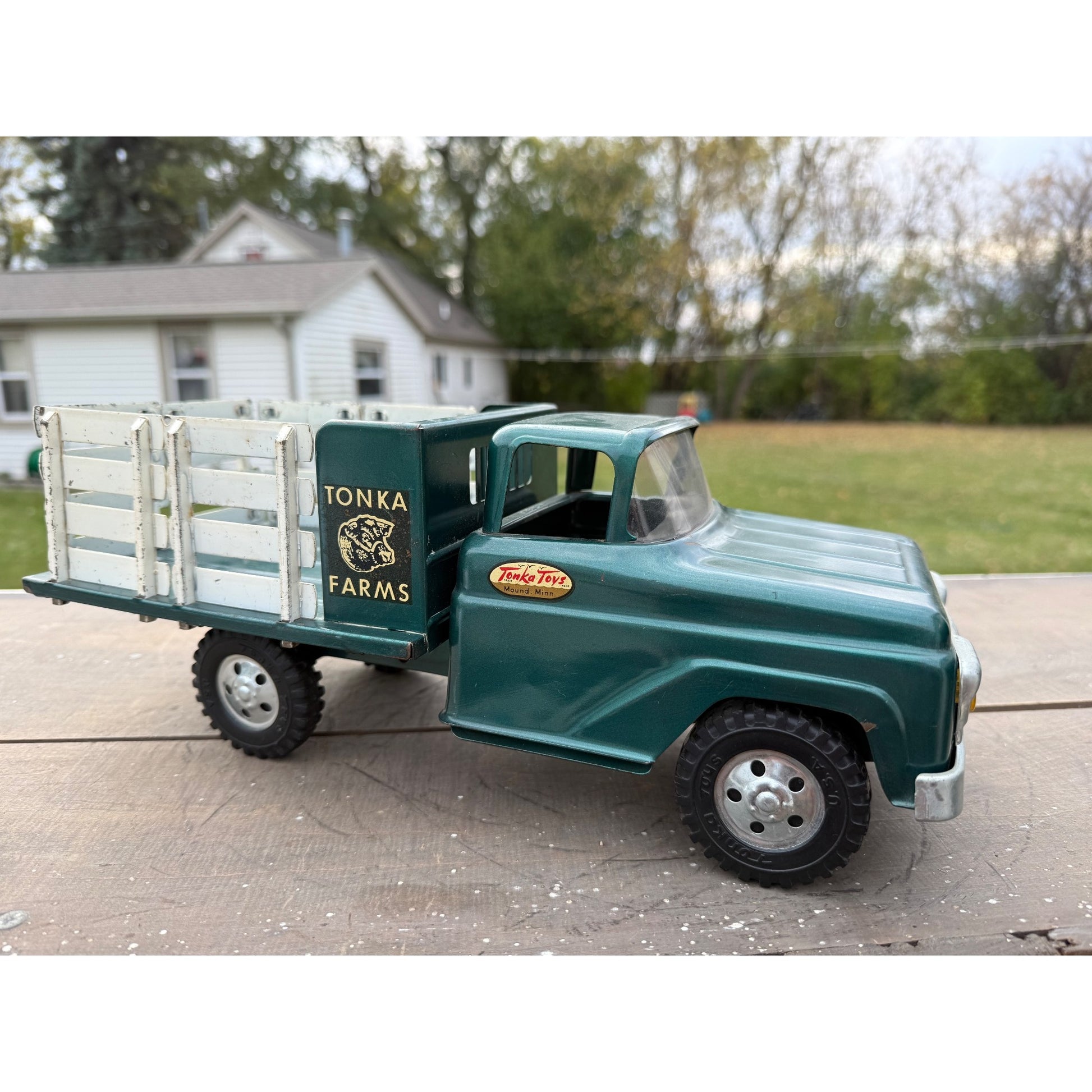 Vintage Tonka Farms Stake Bed Truck Pressed Steel Toy