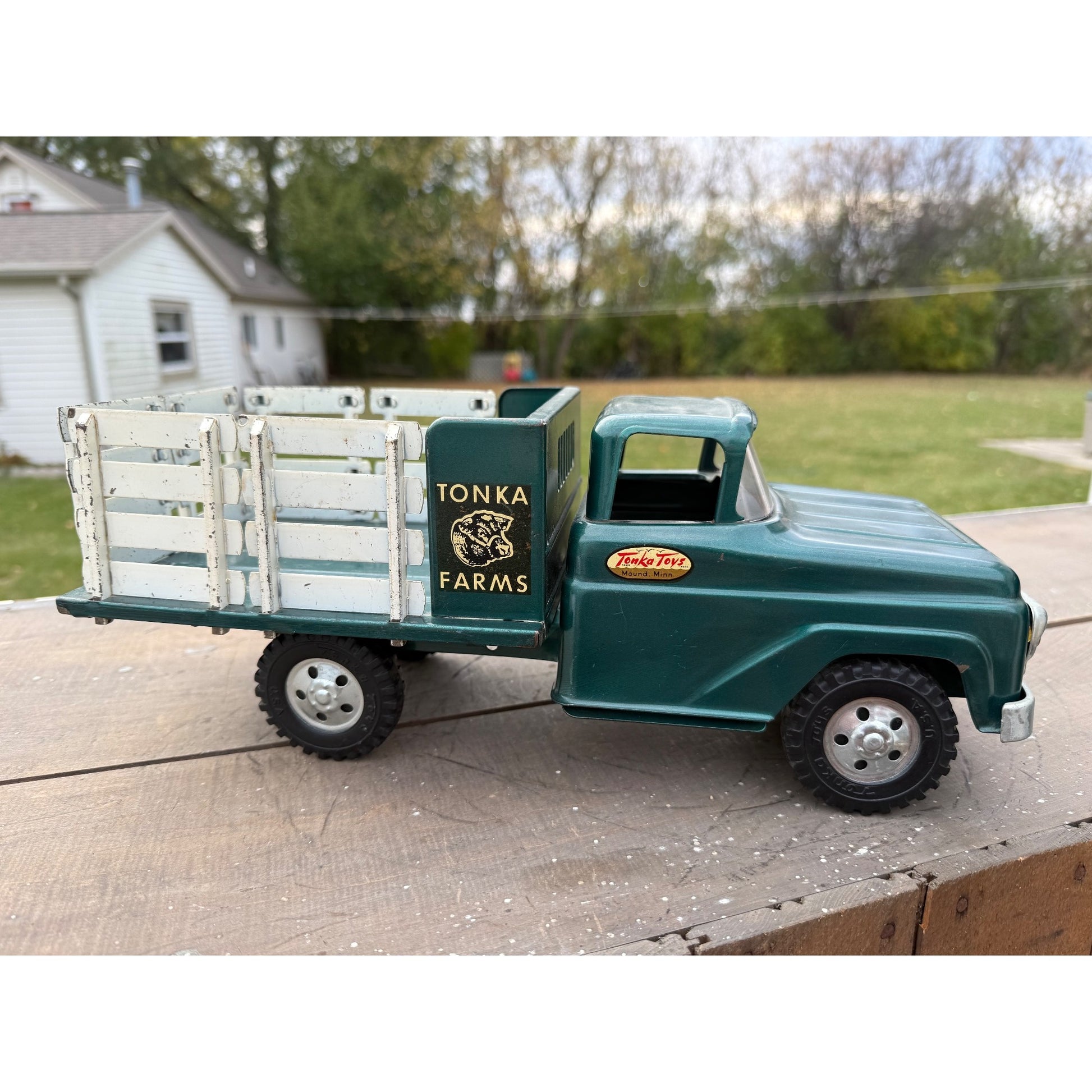 Vintage Tonka Farms Stake Bed Truck Pressed Steel Toy