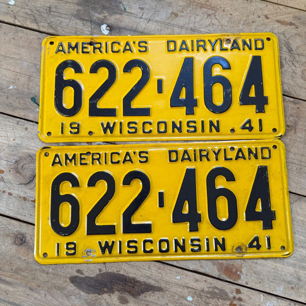 1941 Wisconsin License Plate Pair Americas Dairyland 41 Tag