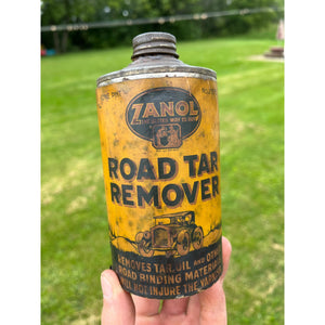 Vintage 1930s Zanol Road Tar Remover Early Automobile Graphics Oil Can