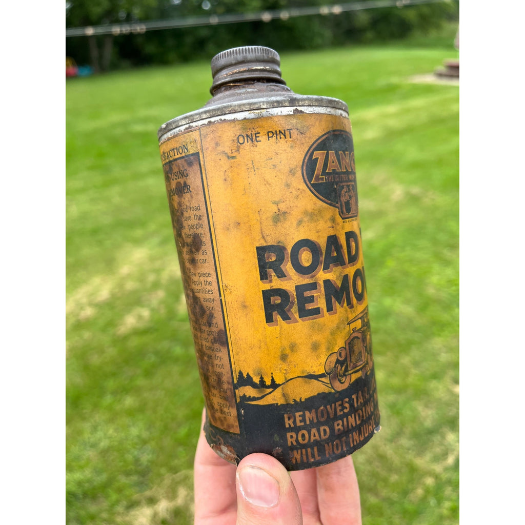 Vintage 1930s Zanol Road Tar Remover Early Automobile Graphics Oil Can
