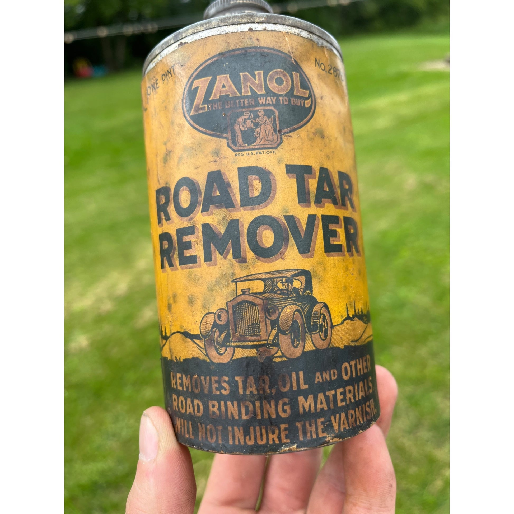 Vintage 1930s Zanol Road Tar Remover Early Automobile Graphics Oil Can