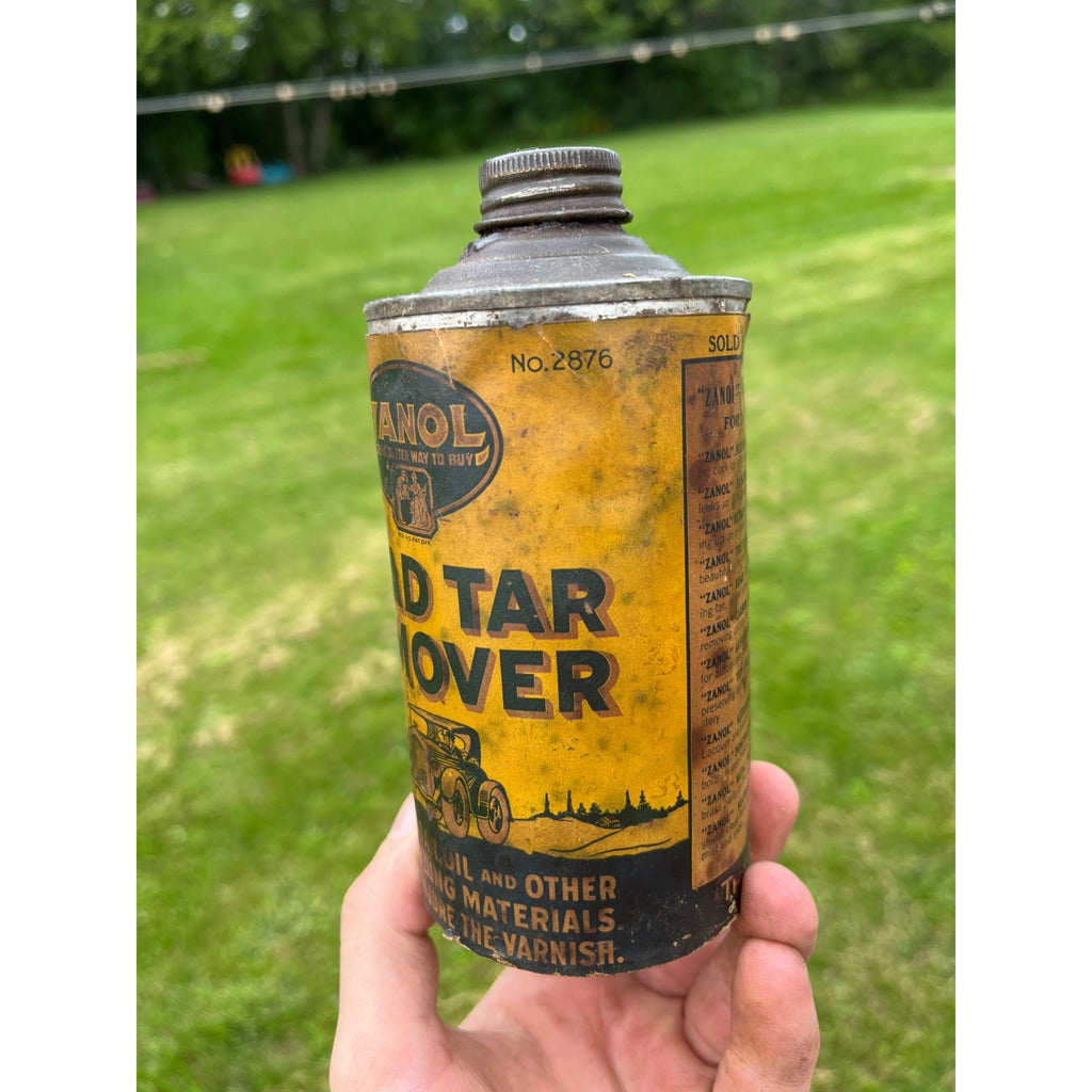 Vintage 1930s Zanol Road Tar Remover Early Automobile Graphics Oil Can