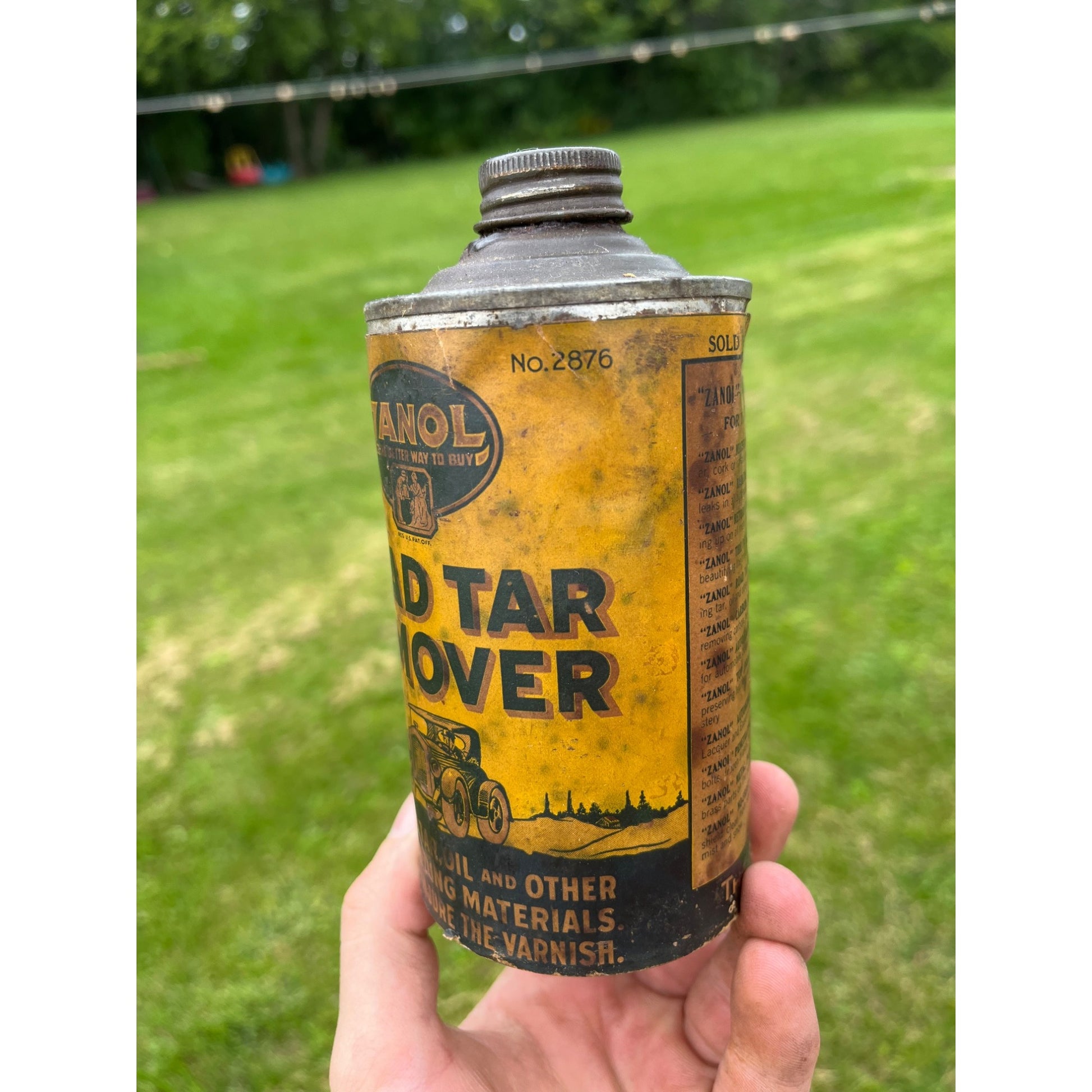 Vintage 1930s Zanol Road Tar Remover Early Automobile Graphics Oil Can
