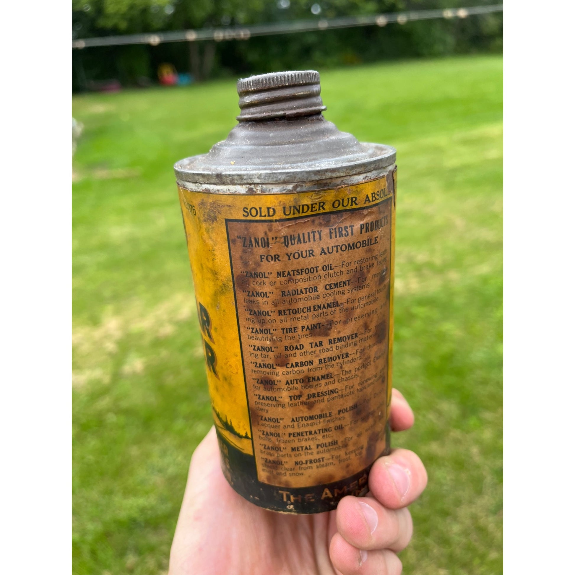 Vintage 1930s Zanol Road Tar Remover Early Automobile Graphics Oil Can