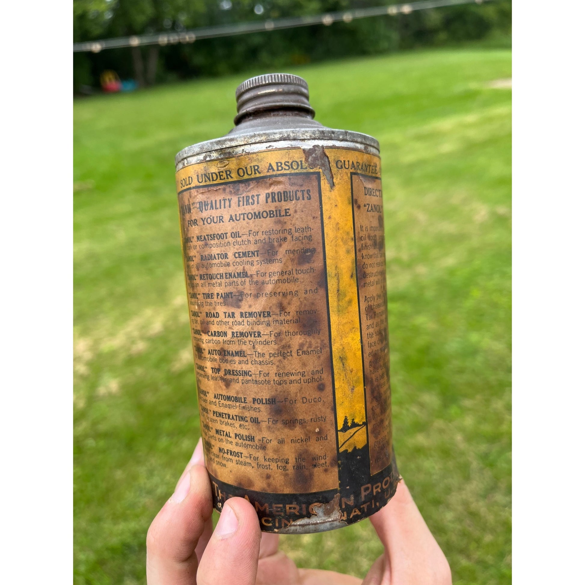 Vintage 1930s Zanol Road Tar Remover Early Automobile Graphics Oil Can