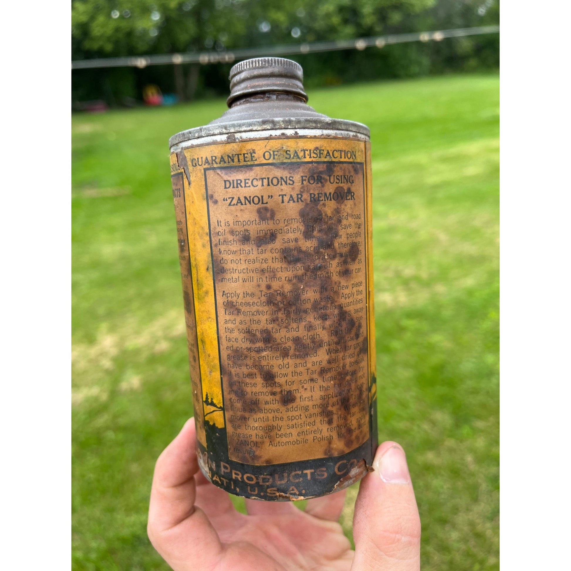 Vintage 1930s Zanol Road Tar Remover Early Automobile Graphics Oil Can