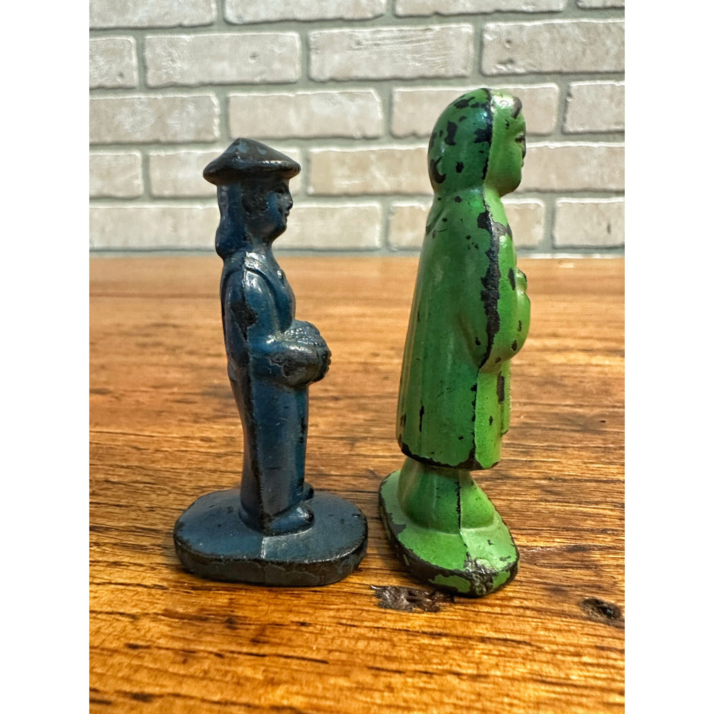 Early Auburn Rubber Co. Farmer & Wife Hard Rubber 2.75" Figures Blue Green