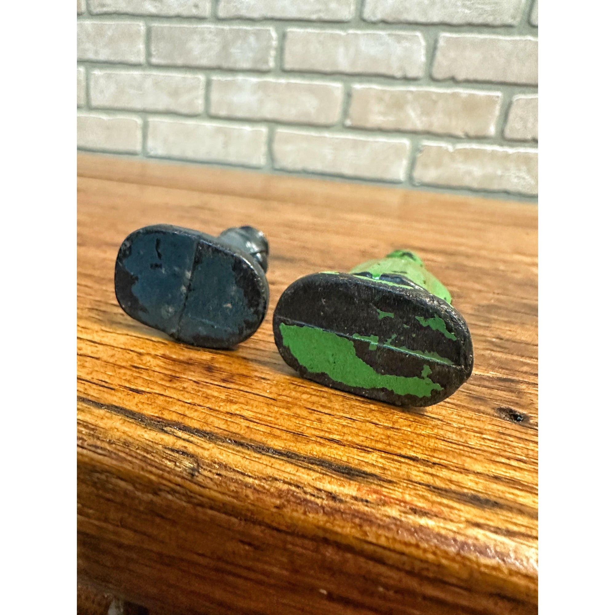 Early Auburn Rubber Co. Farmer & Wife Hard Rubber 2.75" Figures Blue Green