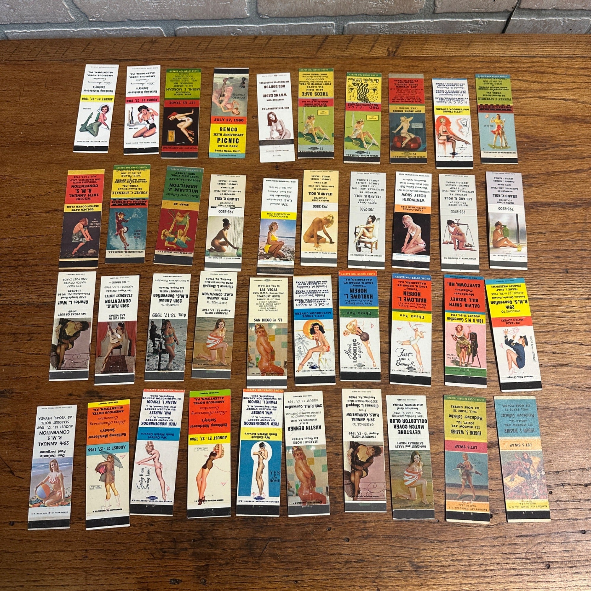 Huge Lot of 40 Vintage Advertising Matchbooks Pinup Girl Models Artwork Collectors