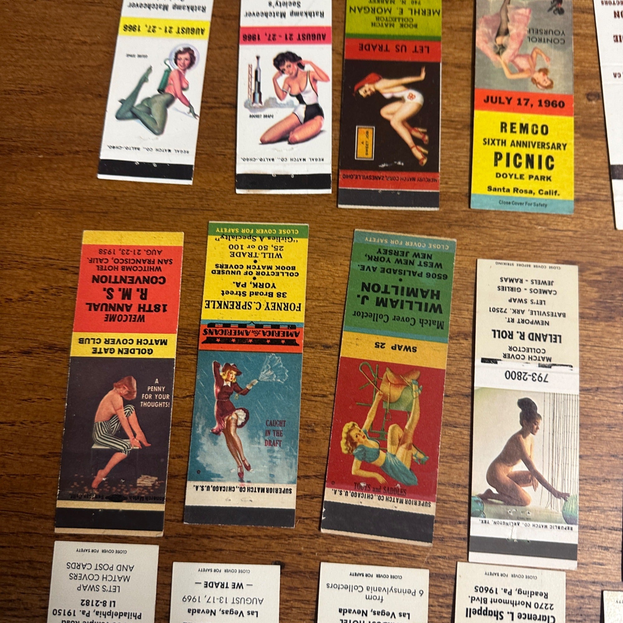 Huge Lot of 40 Vintage Advertising Matchbooks Pinup Girl Models Artwork Collectors
