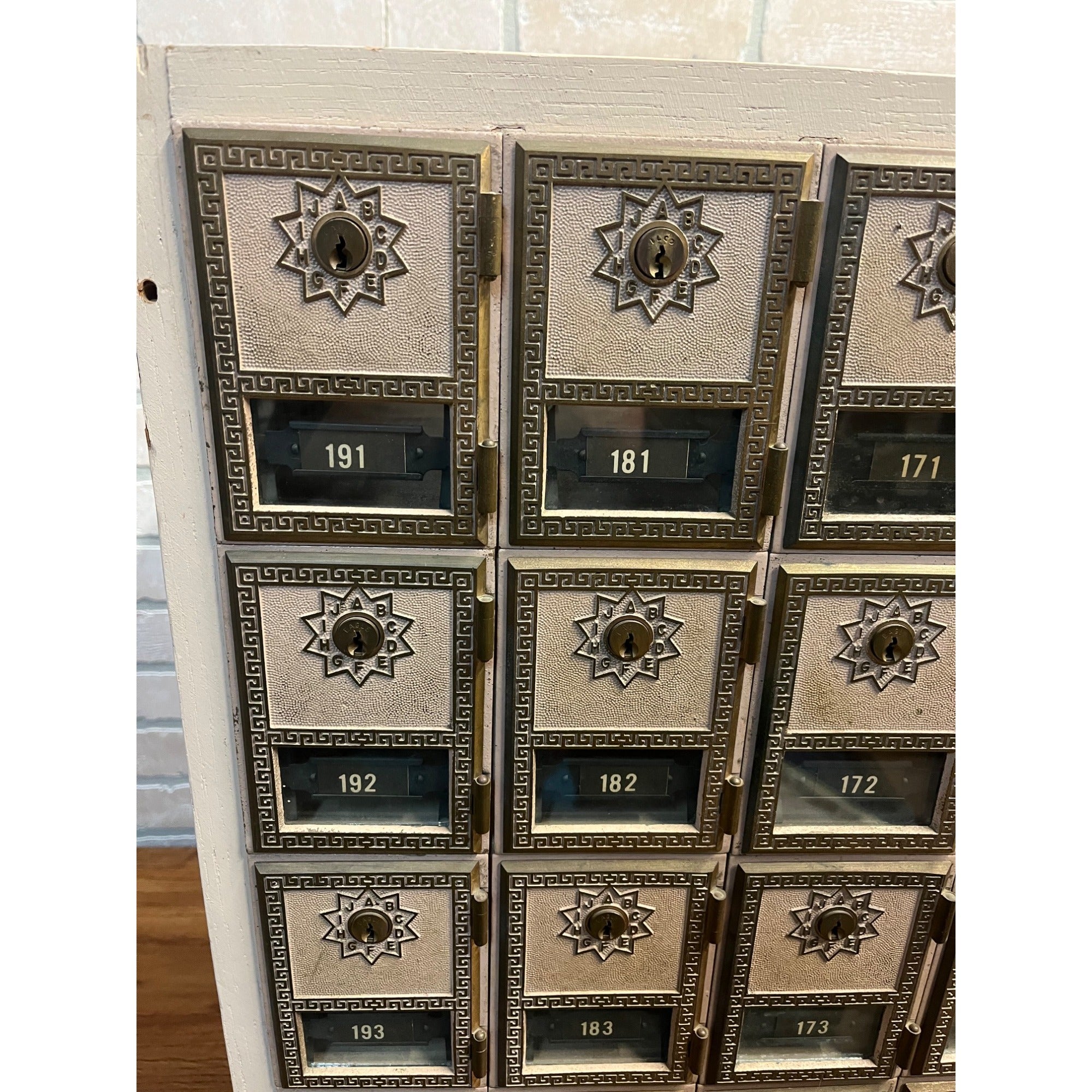 Vintage US Post Office Brass 30-Door Wood Cabinet Postal Unit w/ Keys Cubbies