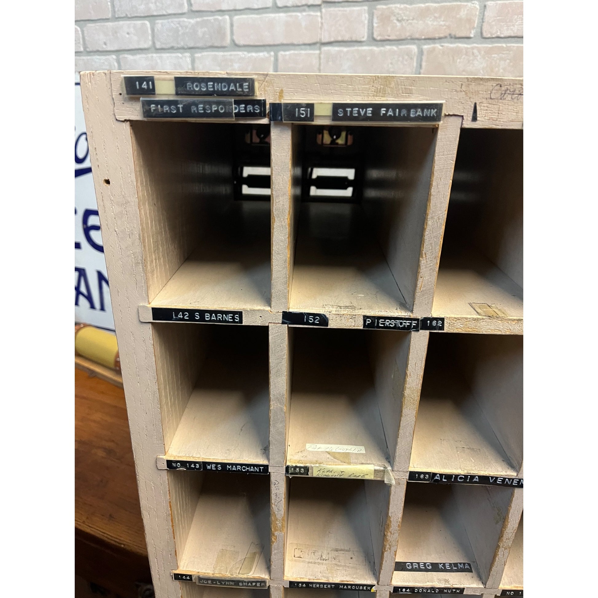 Vintage US Post Office Brass 30-Door Wood Cabinet Postal Unit w/ Keys Cubbies