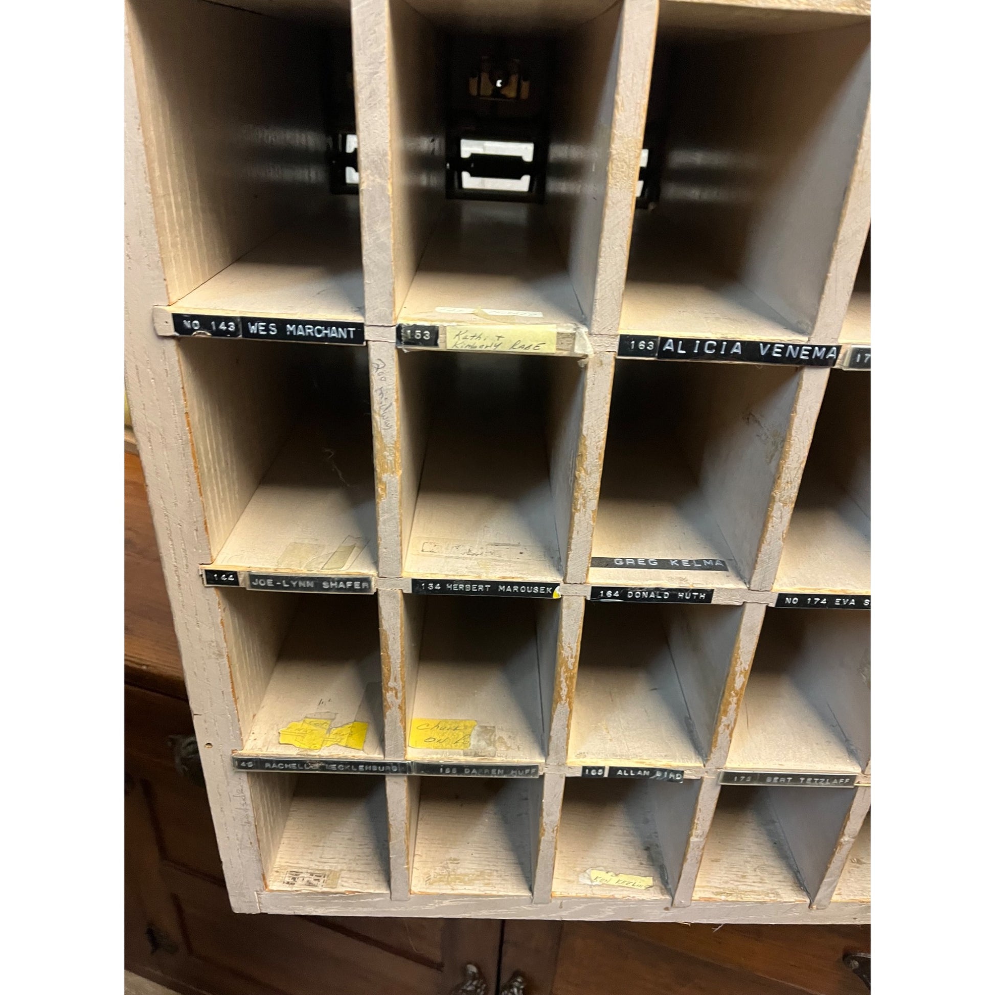 Vintage US Post Office Brass 30-Door Wood Cabinet Postal Unit w/ Keys Cubbies