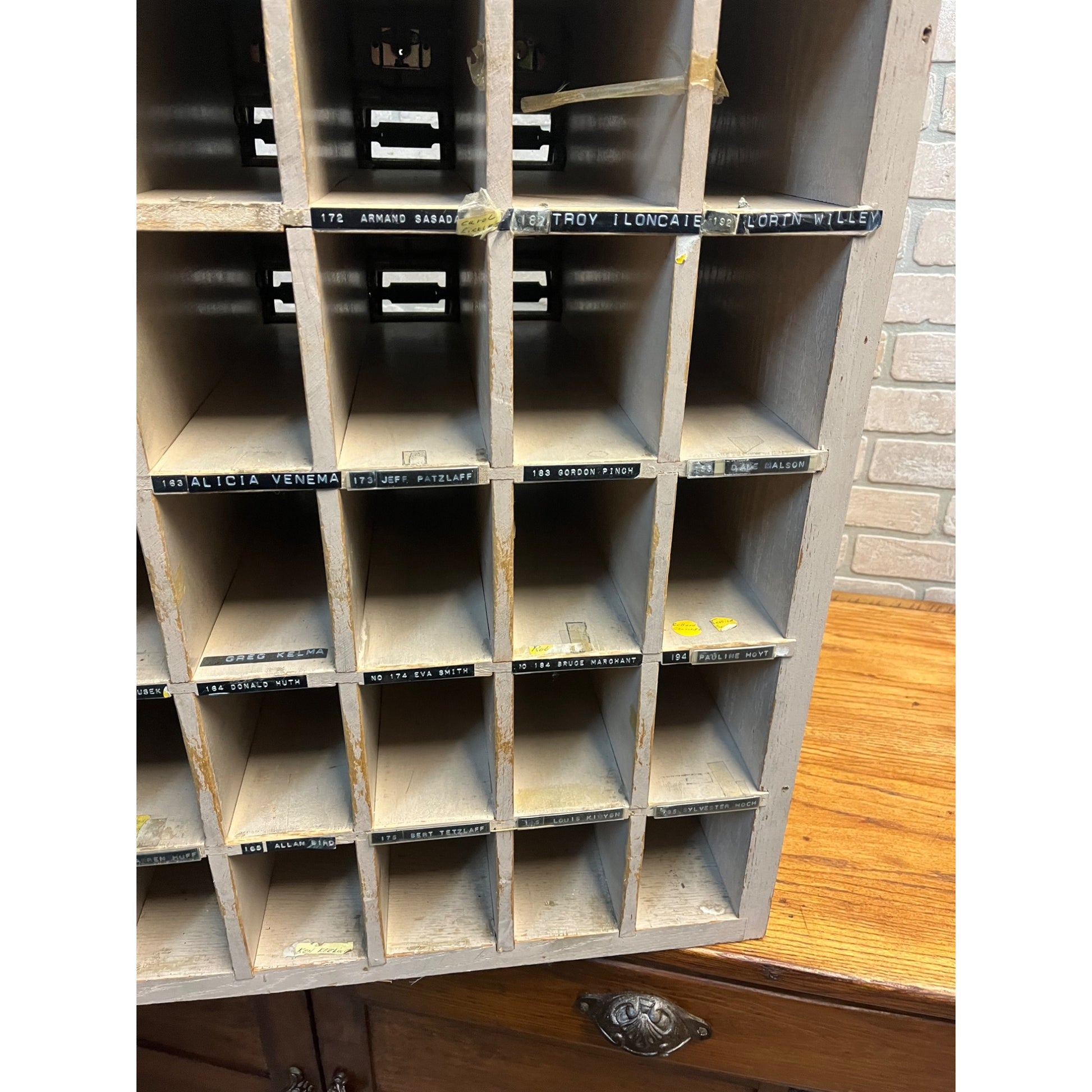 Vintage US Post Office Brass 30-Door Wood Cabinet Postal Unit w/ Keys Cubbies