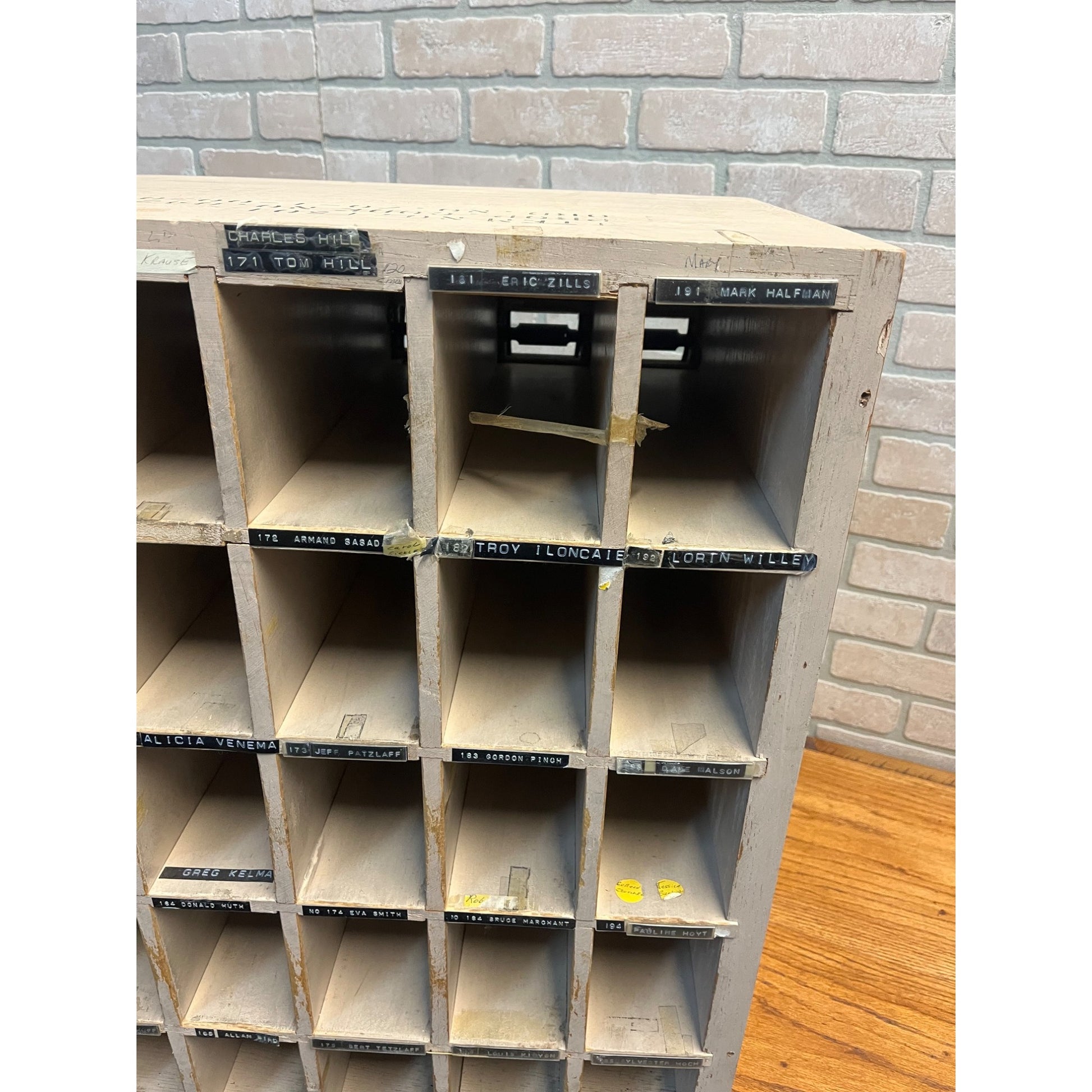 Vintage US Post Office Brass 30-Door Wood Cabinet Postal Unit w/ Keys Cubbies