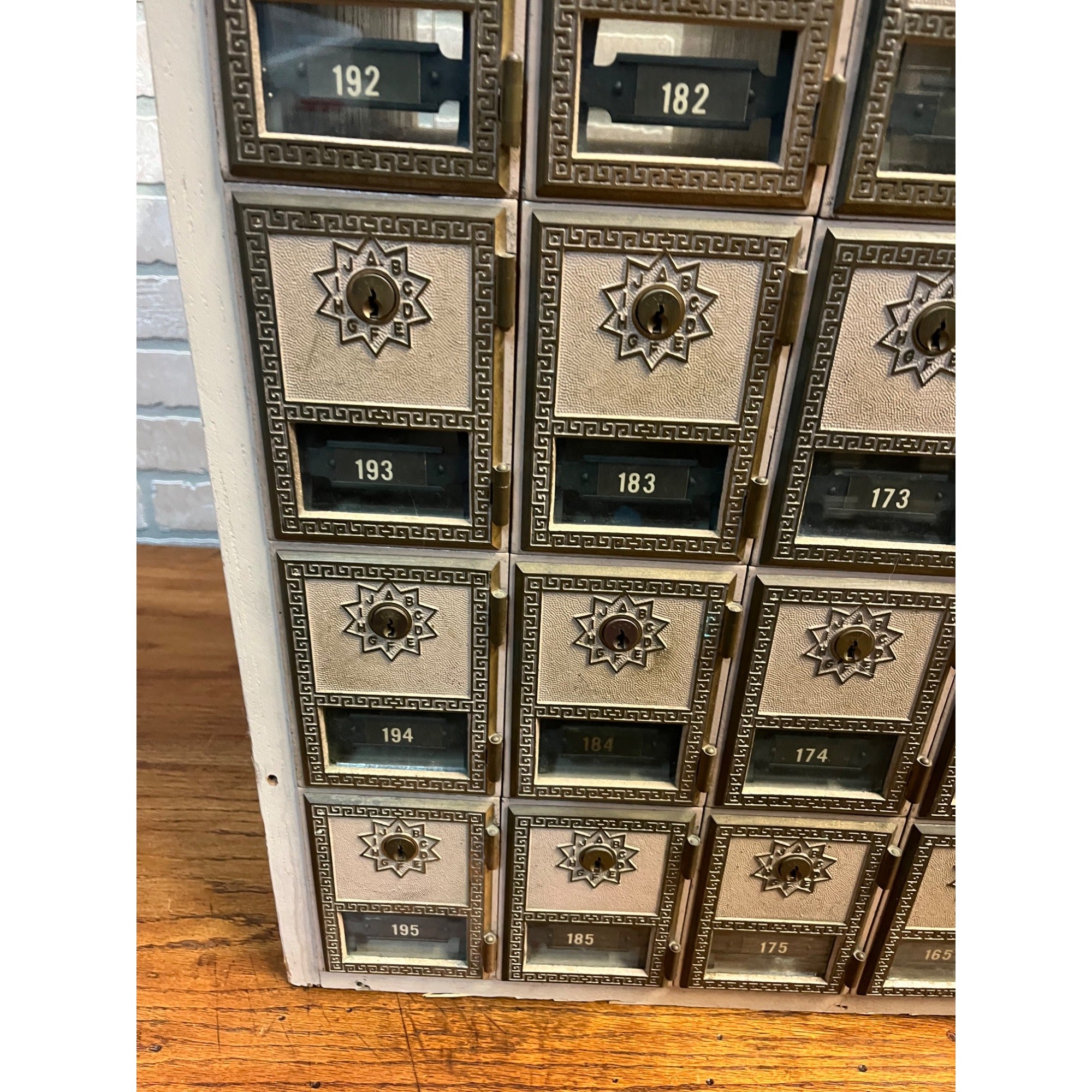 Vintage US Post Office Brass 30-Door Wood Cabinet Postal Unit w/ Keys Cubbies