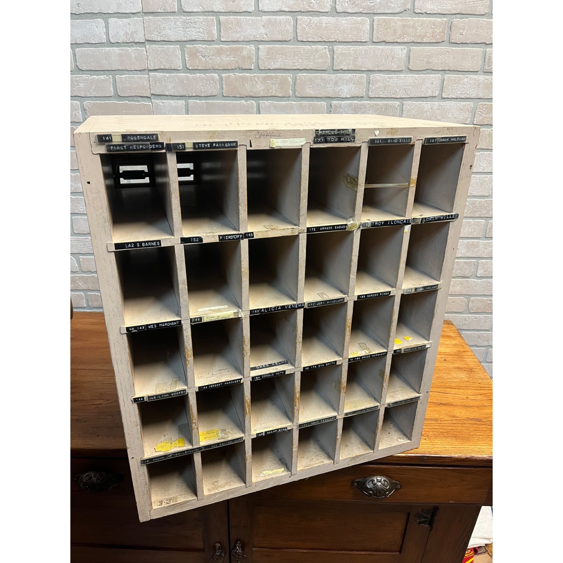 Vintage US Post Office Brass 30-Door Wood Cabinet Postal Unit w/ Keys Cubbies