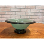 Vintage c1930s Art Deco Footed Ribbed Light Green & Black Ribbed Glass Bowl