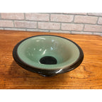 Vintage c1930s Art Deco Footed Ribbed Light Green & Black Ribbed Glass Bowl