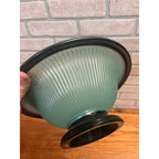 Vintage c1930s Art Deco Footed Ribbed Light Green & Black Ribbed Glass Bowl